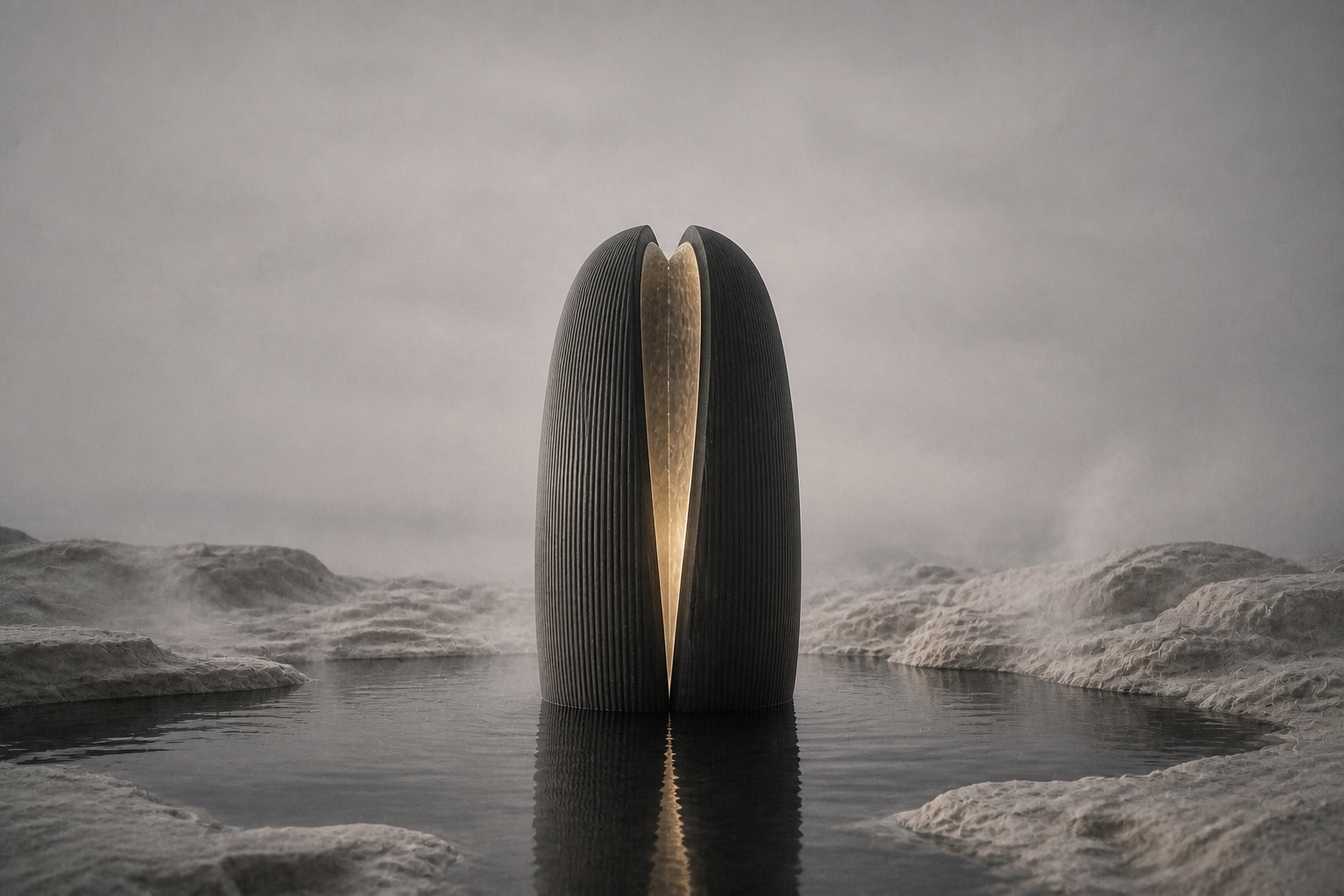 A ribbed vessel opening around a warm inner surface